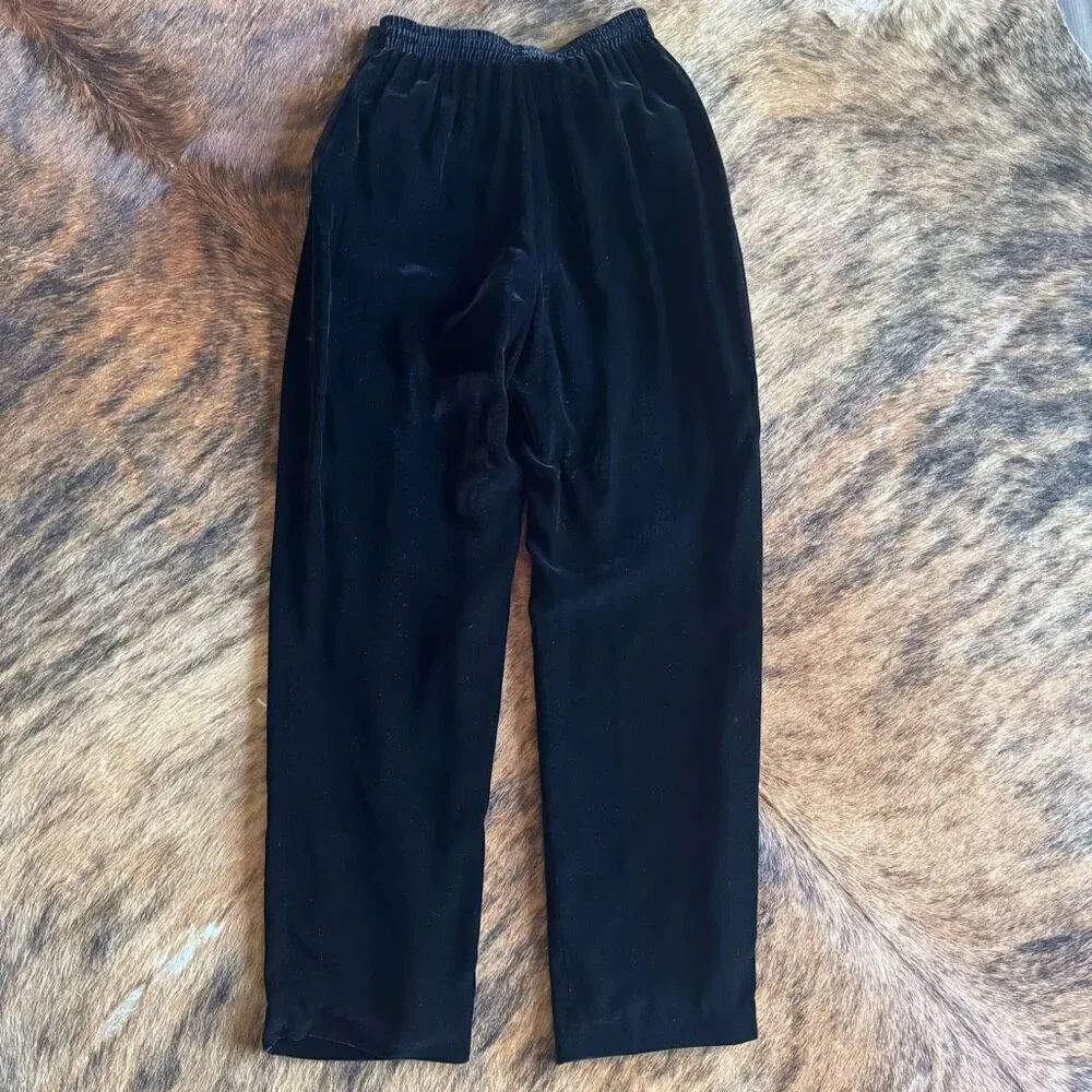 Vintage Dana Buchman Vintage Black Velvet Silk Straight Leg Pants 6 - Picture 4 of 8
